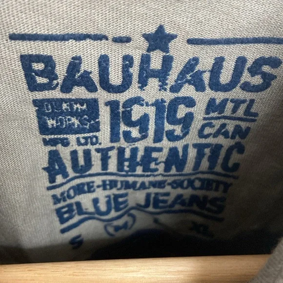 Vintage Bauhaus Gray and Blue Polo Shirt with Ornamental Motifs - Picture 5 of 7